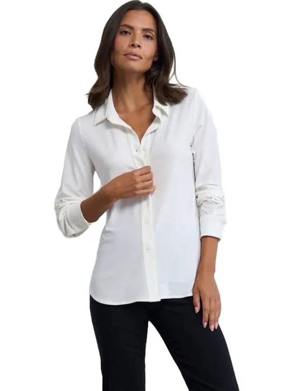 Franne Golde Katherine Stretch Button-Up Shirt Ivory Sz S Excellent Condition